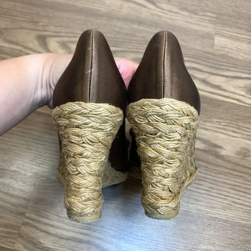 Stuart Weitzman Womes‎ Size 8M Bowden Amaretto Open Toe Espadrille Wedge